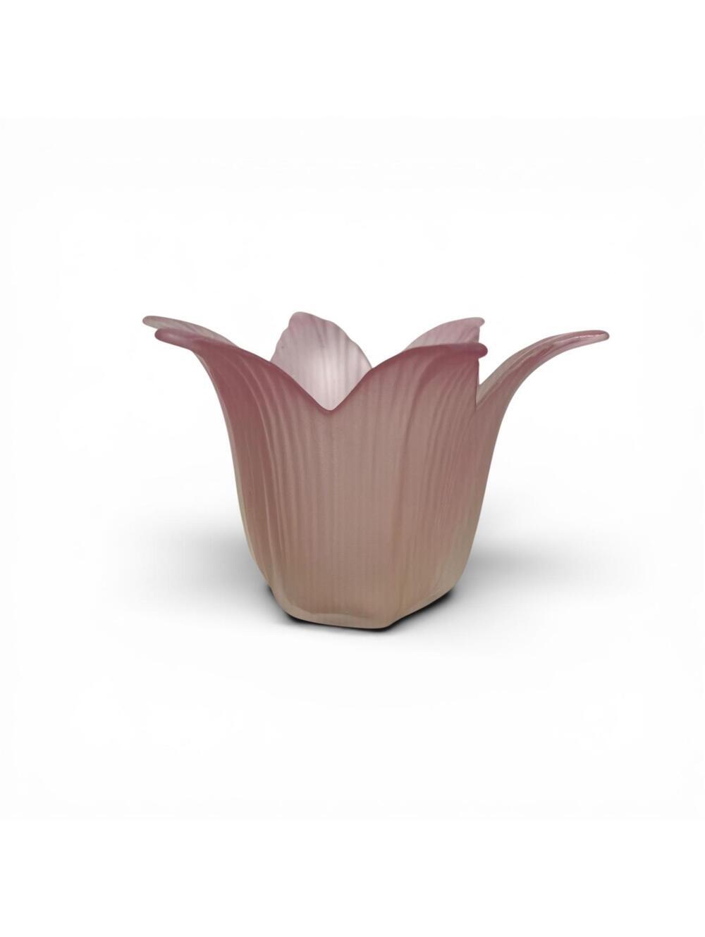 Vintage Pink Frosted Glass Tulip Flower Vase